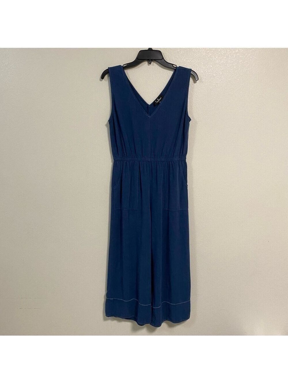Lulus Jumpsuit Women’s Size Medium Blue Orlee Contrast Stitch Culotte Jumpsuit